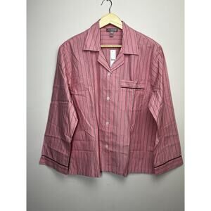 J Crew Long Sleeve Pajama Top Womens Medium Cotton Poplin Pink Stripe